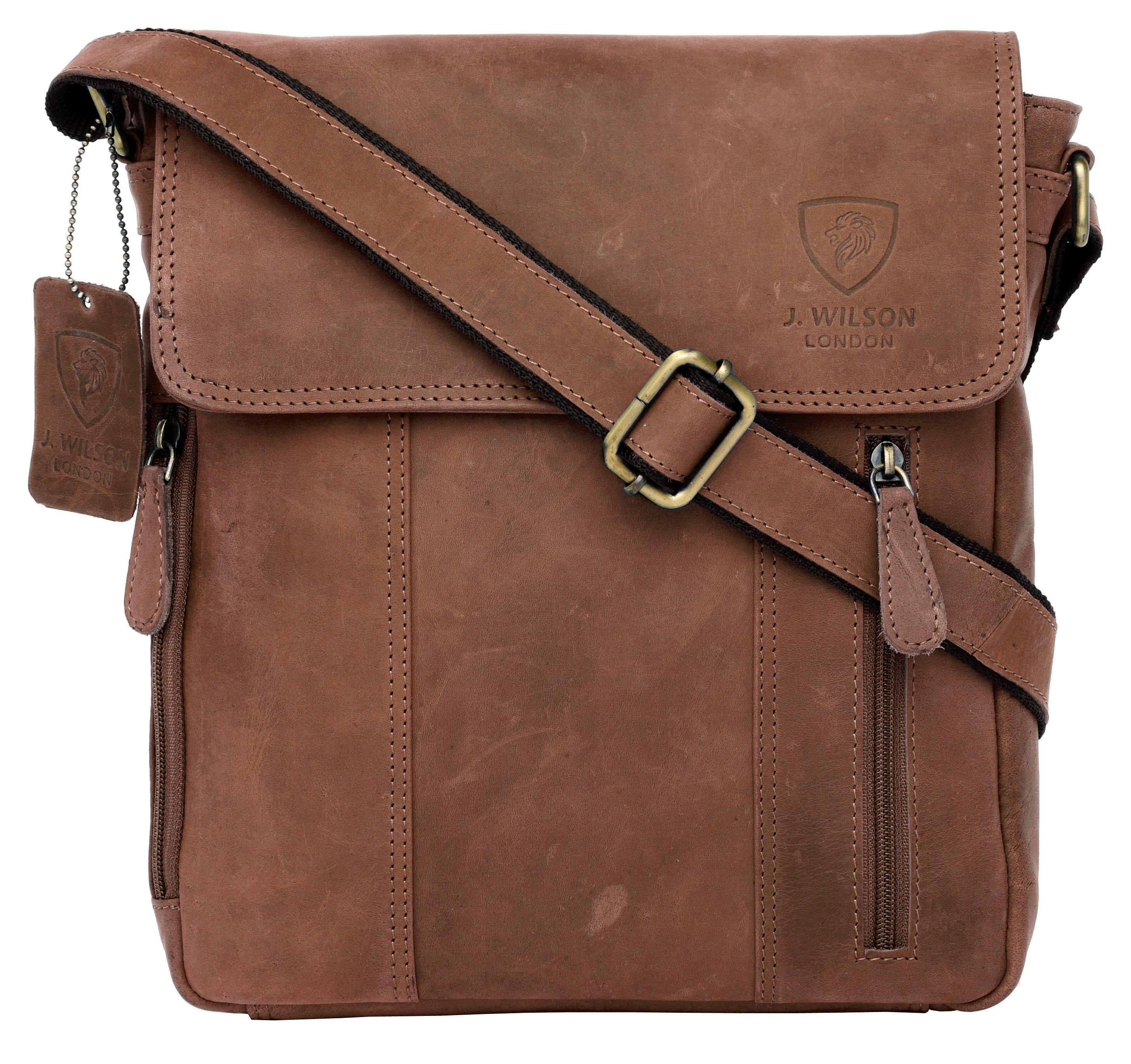 Brown J WILSON London Designer Genuine Real Nappa Leather 15 Laptop Handmade Unisex Crossover Everyday Crossover Work iPad Shoulder Messenger Briefcase Bag