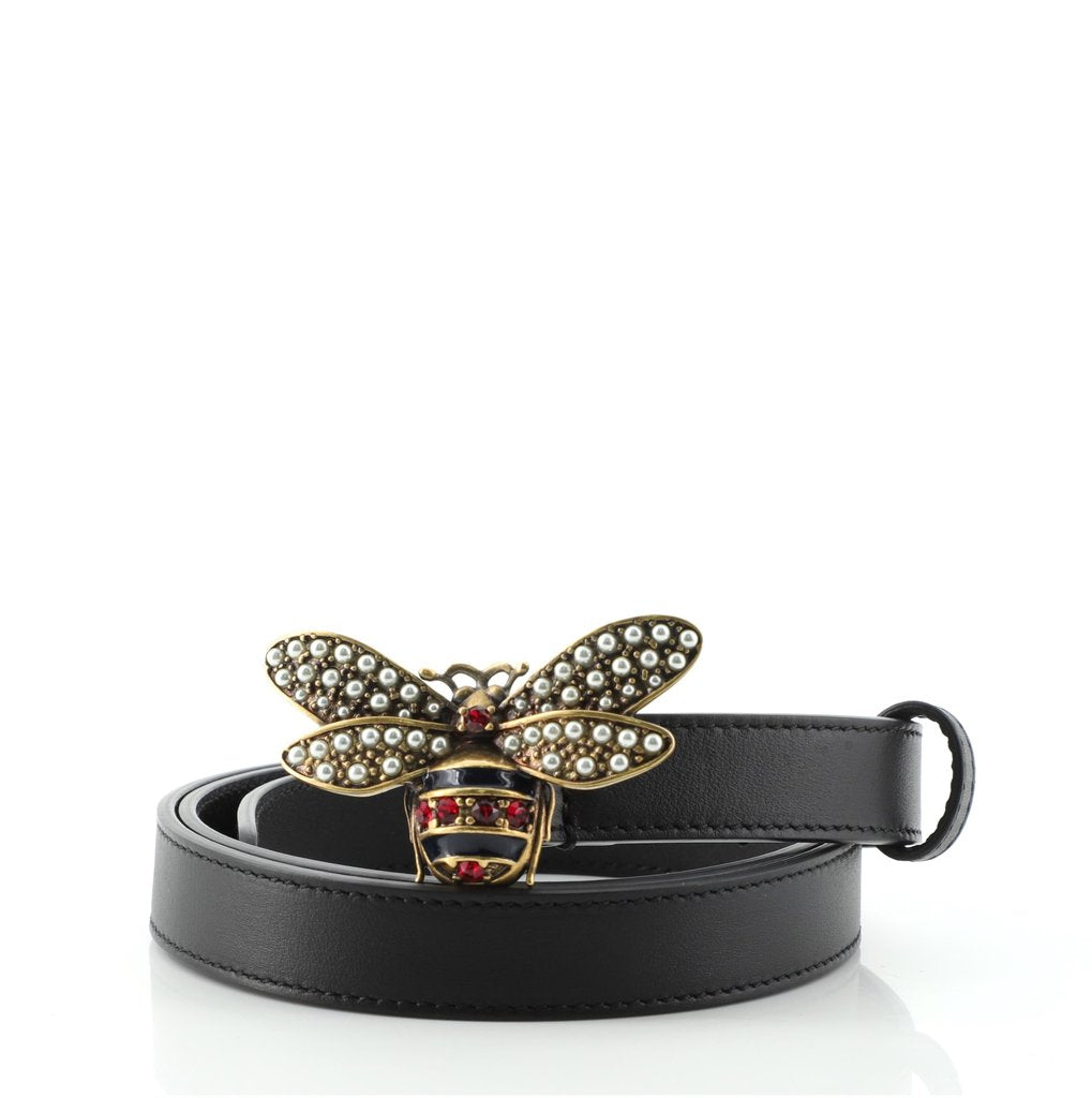 lugtfri hardware hurtig Gucci Queen Margaret Leather Belt in Black – Gavriel.us