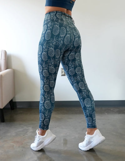 Crimson tavernorlando most popular pineapple leggings in the color ocean blue. Work out, going out and ocean approved