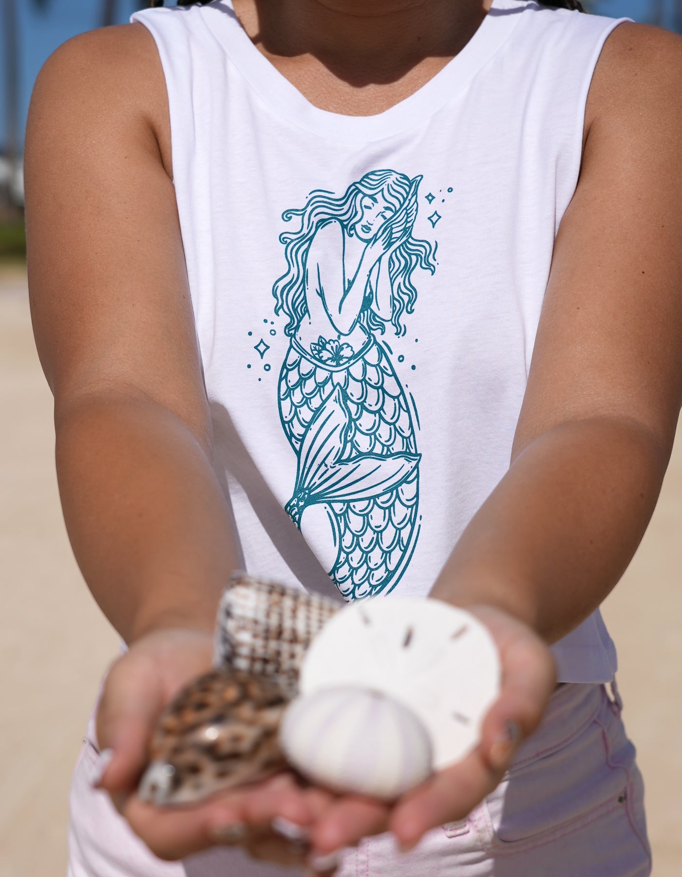 The Sea is Calling Eco-Friendly Crop Tank - White