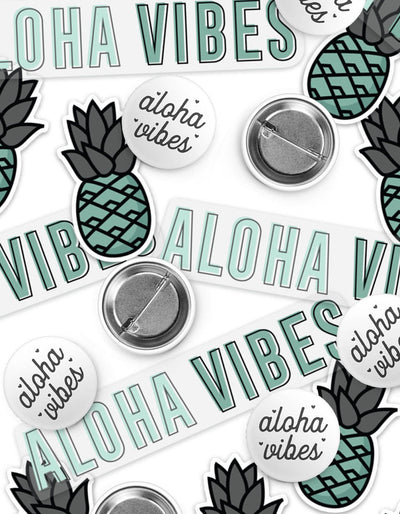 Teal Aloha Vibes Sticker & Button Pack