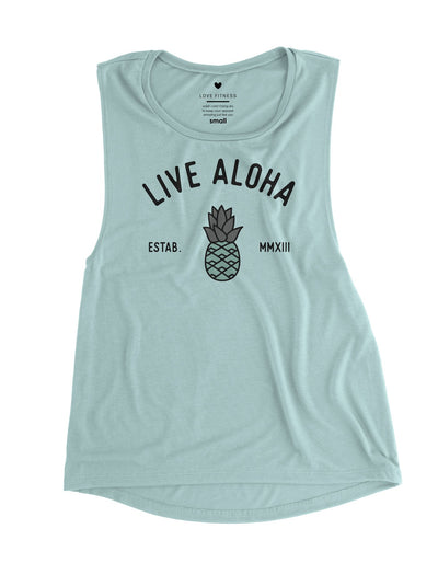 Aloha Pineapple Muscle Tank - Dusty Blue