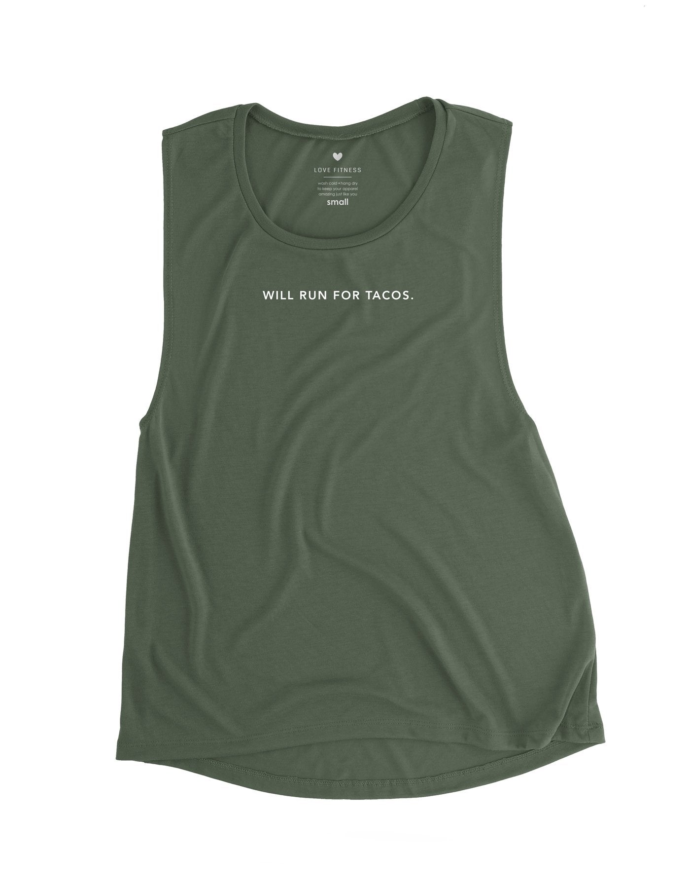 will run for tacos military green muscle tank top love fitness