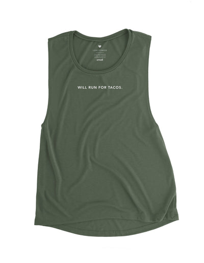 will run for tacos military green muscle tank top love fitness