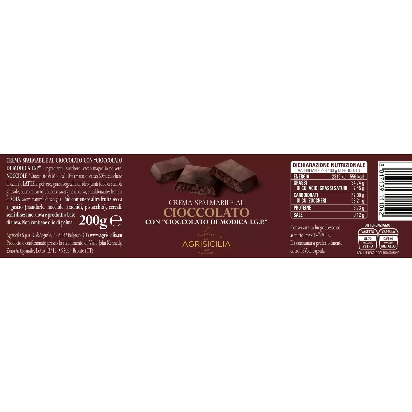 7 Oz (200 gr) Modica Chocolate I.G.P. Spread (Crema al cioccolato di Modica I.G.P.)