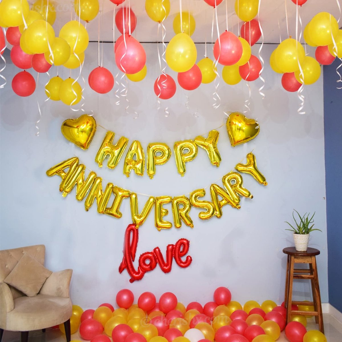 Anniversary Decoration Red & Yellow 60Pcs - Marriage Decoration ...