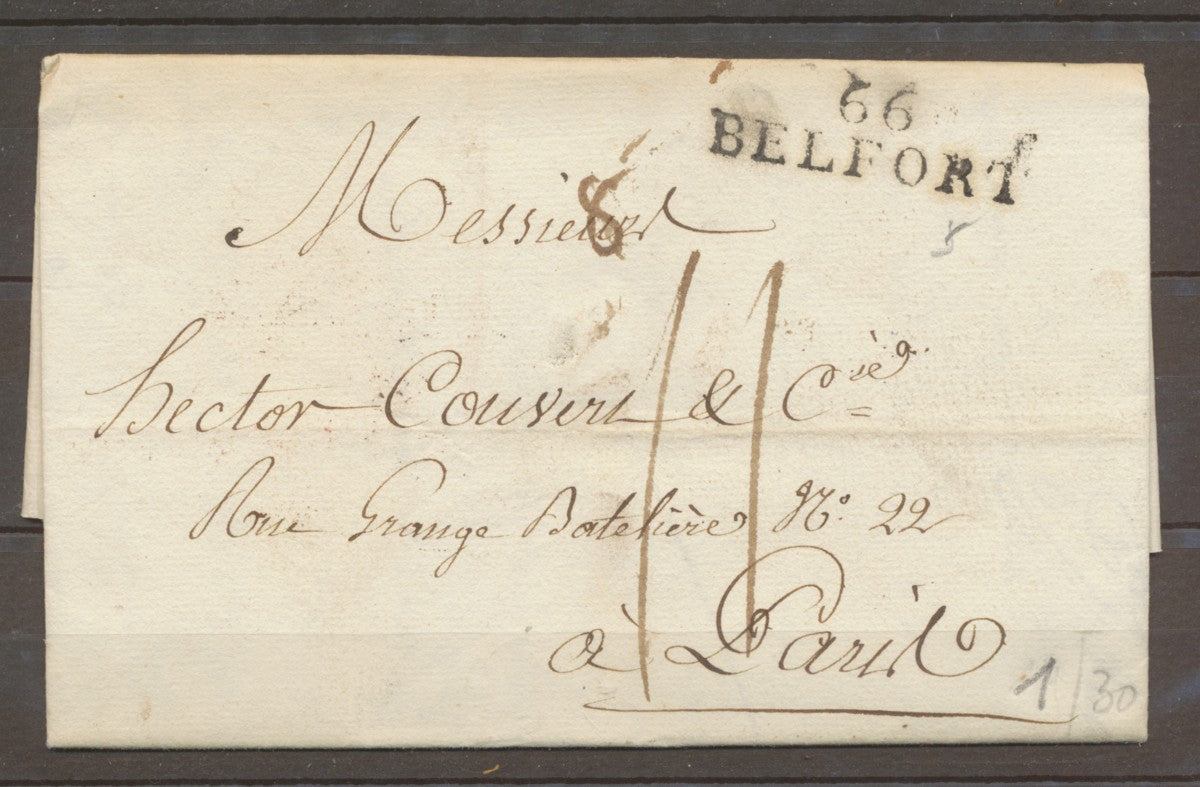 lettre 66 BELFORT POUR MARSEILLE 1824 DEP ACTUELS  90 13 Marque Postale 
