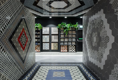 Pattern tile display in Tom Doyles Tile and Bathroom Showroom Camolin Wexford