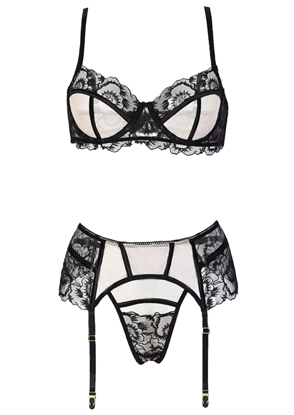 Unleash Ed Ellen Bra Thong And Suspender Lingerie Set Avec Amour