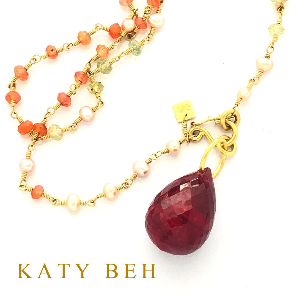 Wren Ruby Pendant 22k Katy Beh Jewelry New Orleans