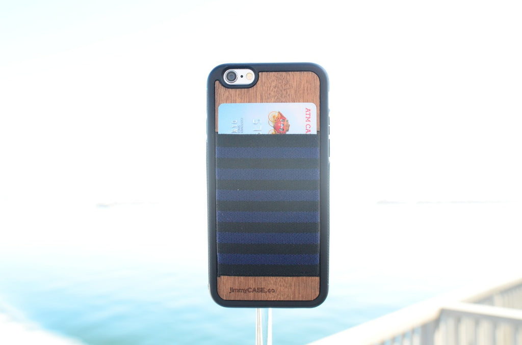 iPhone 6 Wallet Case by jimmyCASE Navy Blue & Black Stripe