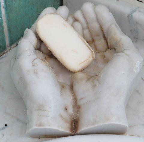 Cold cast marble soap dish before washing.