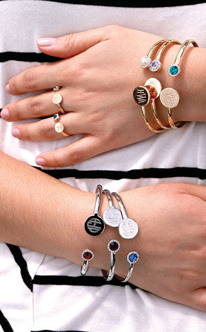 monogram brithstone cuff bracelets