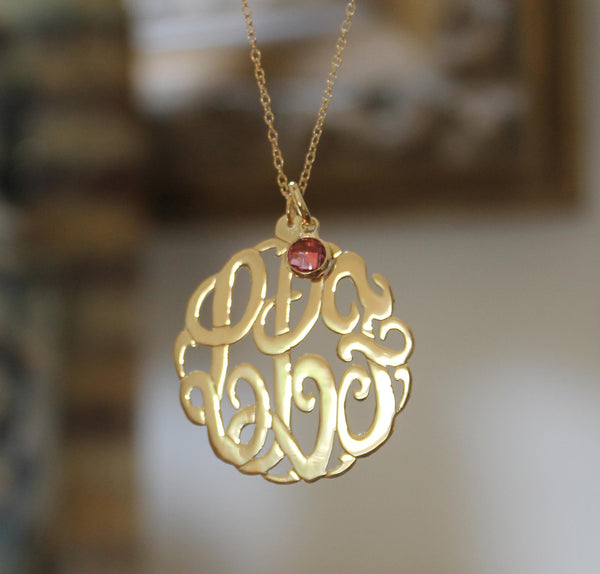 Gold Monogram Necklace with Birthstone - Be Monogrammed