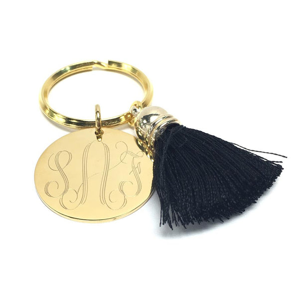 leather tassel monogram keychain