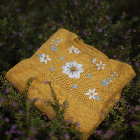 Hand-embroidered Flora romper "Mustard"