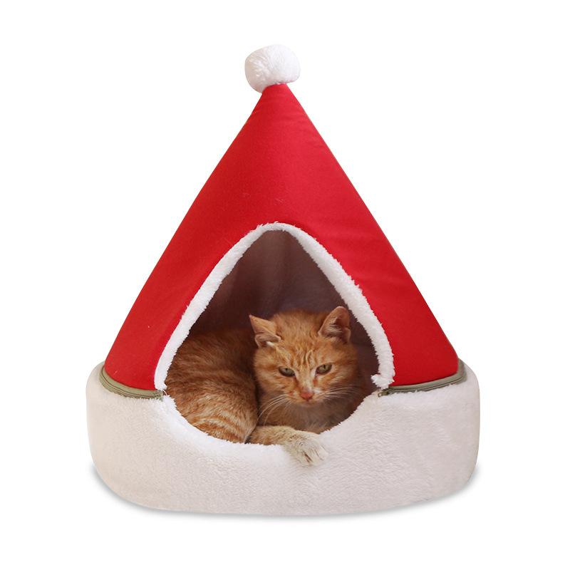 JIEHED Pet Beds House Semi-Closed Christmas Warm Soft Winter Pet Cat Cave Comfortable Bed Tree Shape Pet Nest Tent House