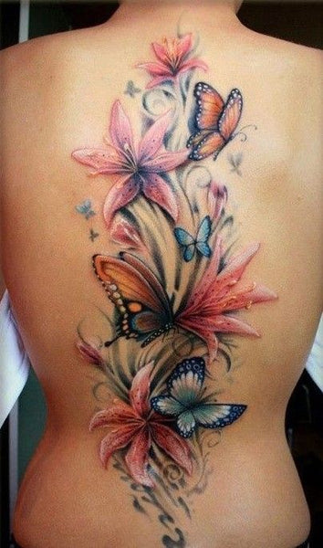 Tatouage Papillon fleur sur dos femme - Rêve de Papillon