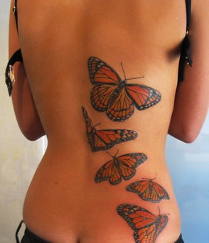 Tatouage Papillon Monarque sur dos femme - Rêve de Papillon