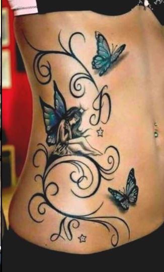 Tatouage Papillon sur Ventre avec fée et arabesque - Rêve de Papillon