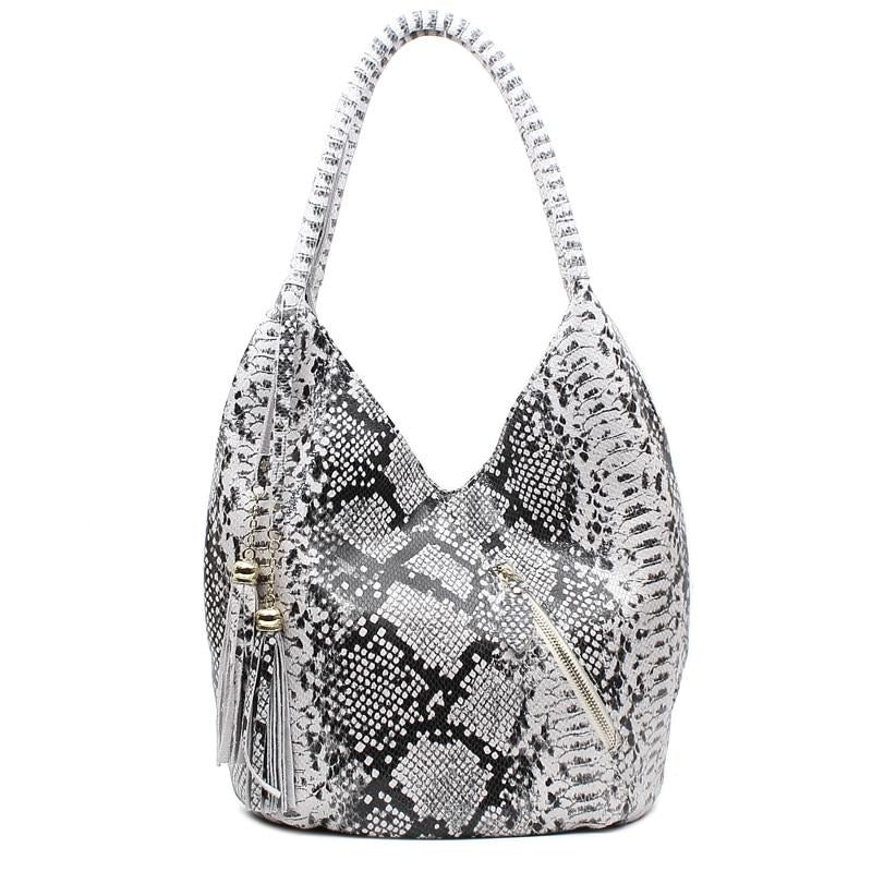 grey snakeskin handbag