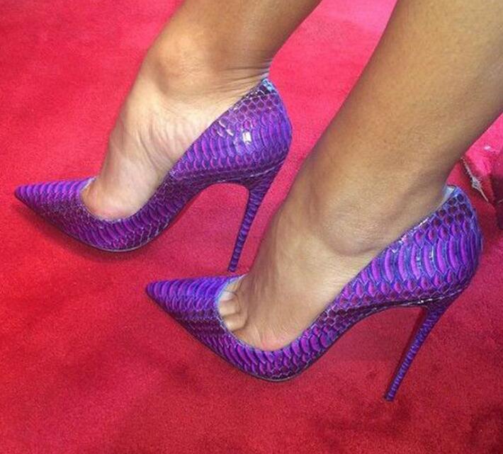 purple snakeskin heels