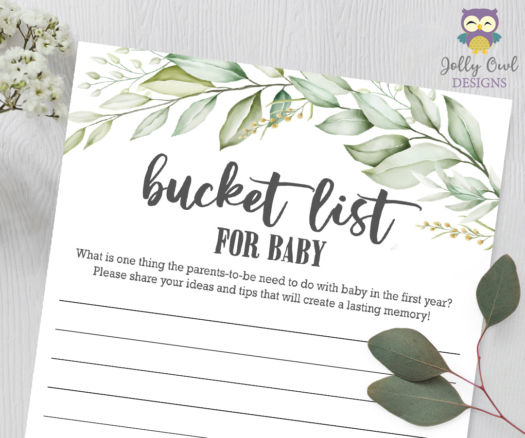 Voorbijgaand Gezond eten krassen Botanical Greenery Baby Shower Game - Baby Bucket List – Jolly Owl Designs
