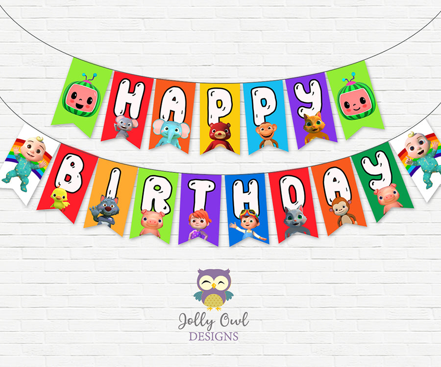Cocomelon Happy Birthday Party Banner - Digital Printable – Jolly Owl