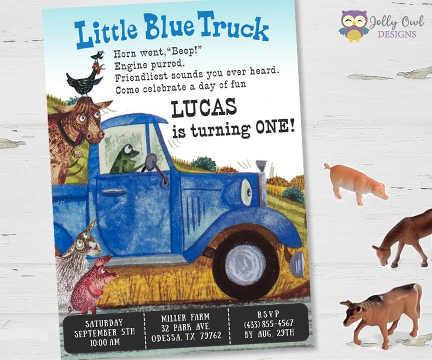 Little Blue Truck Birthday Party Invitation – Jolly Owl Designs