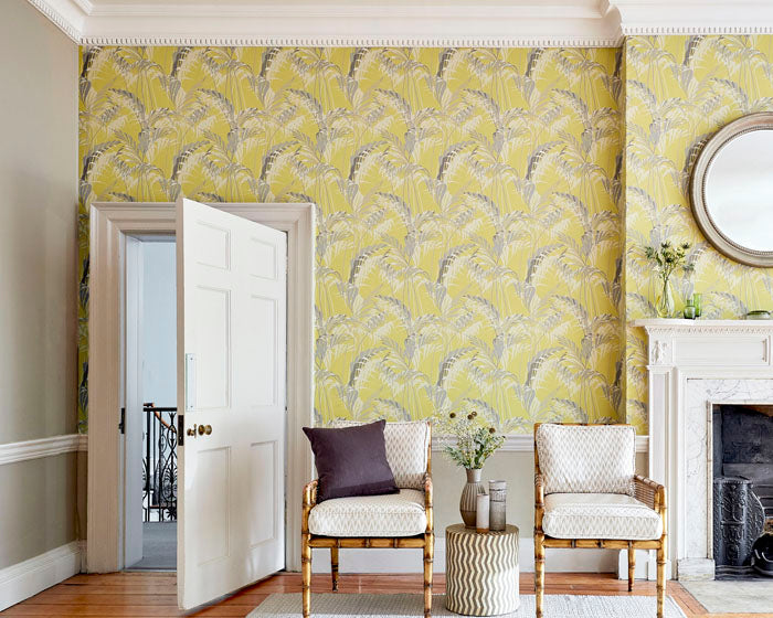 Create impact in an period home with bright tropical wallpaper