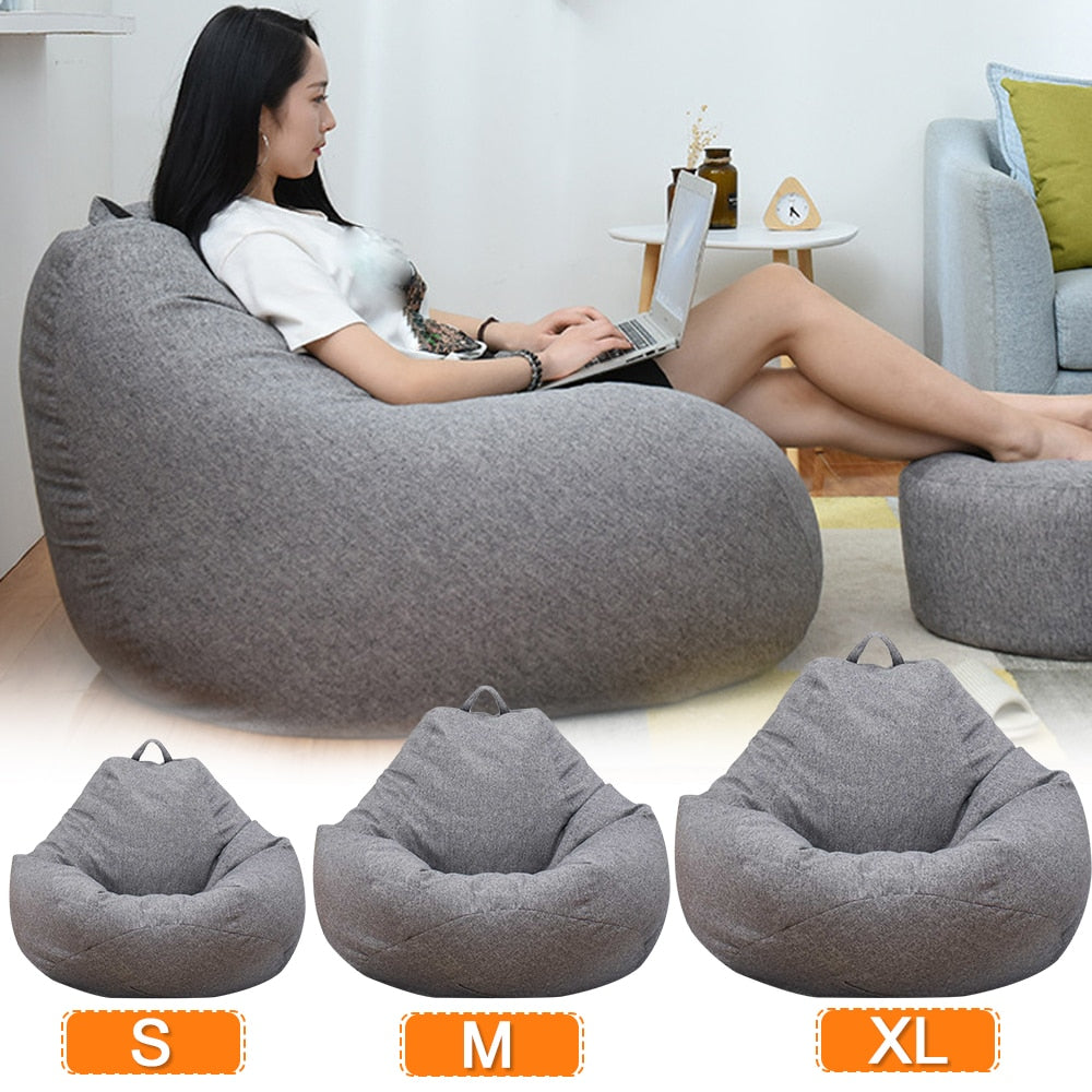 Lazy BeanBag Sofas Cover Chairs without Filler Linen Cloth Lounger Seat PoufPuff 