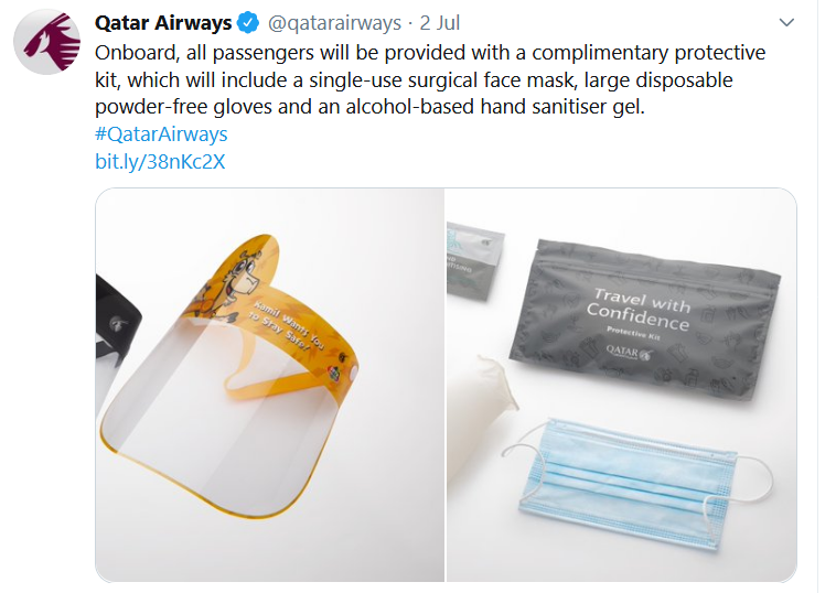 Qatar Airways safety pack during COVID