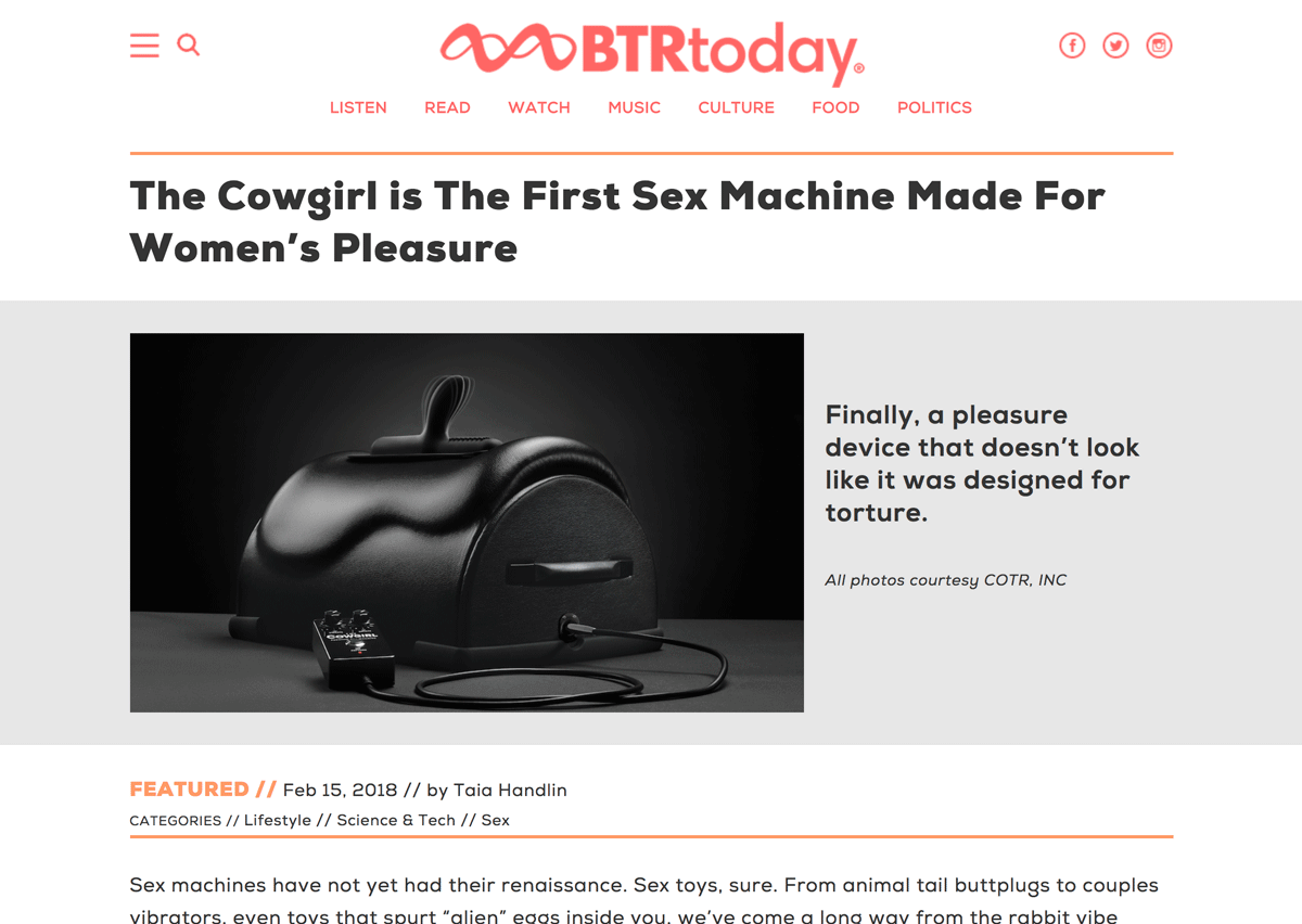 The Cowgirl Sex Machine featured in BTRtoday