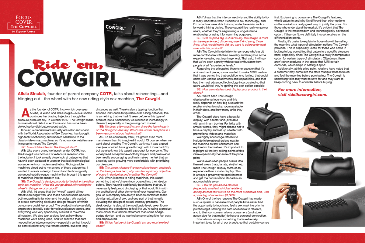 The Cowgirl Premium Sex Machine featured in an interview by StorErotica