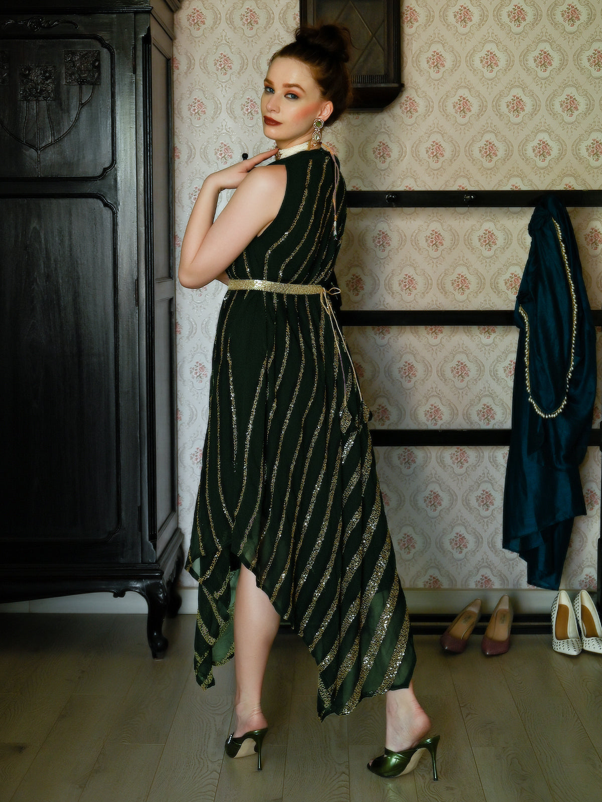 

Dark Green Crepe Designer Indo-Western Dress