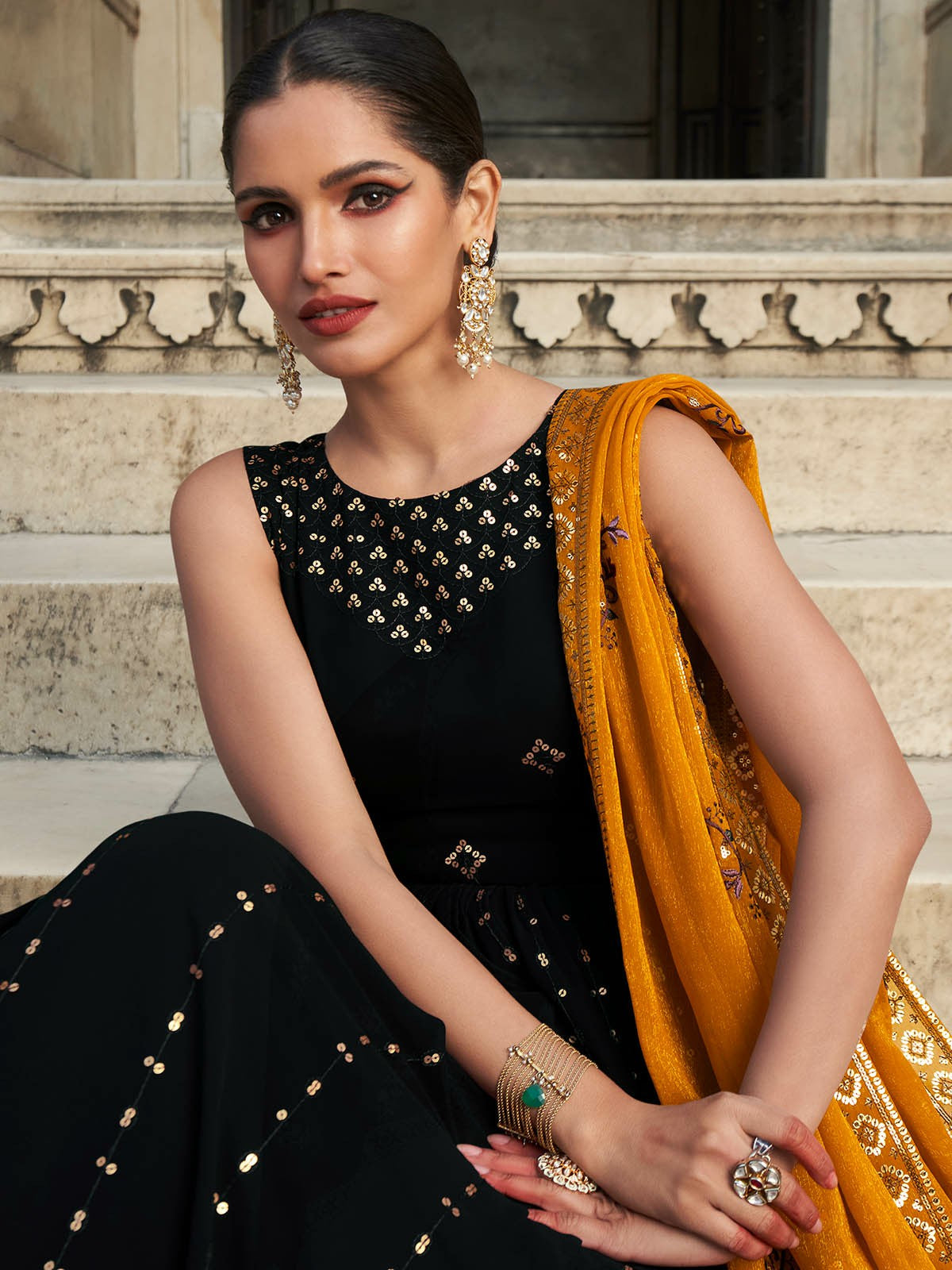 

Designer Black Georgette Semi Stitched Gown