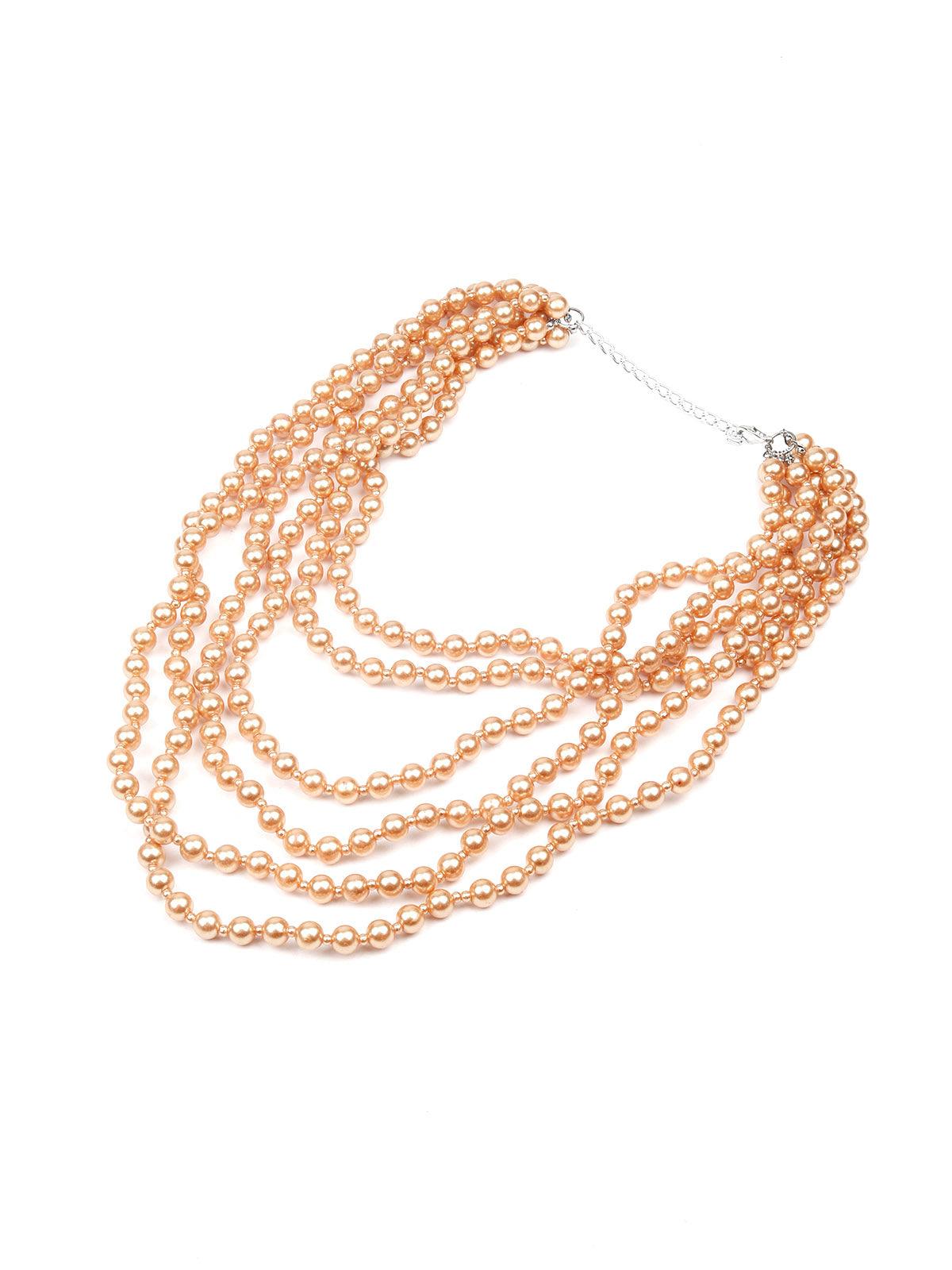 

Multilayered gold tone beaded necklace for women