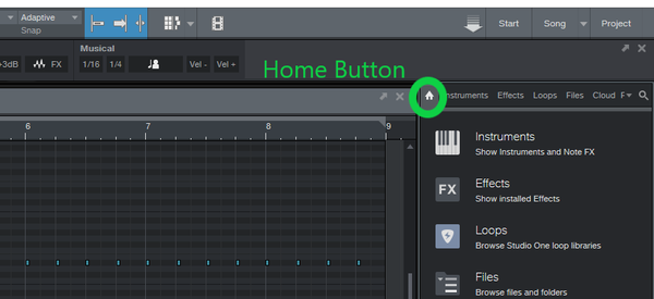 Studio One Home button