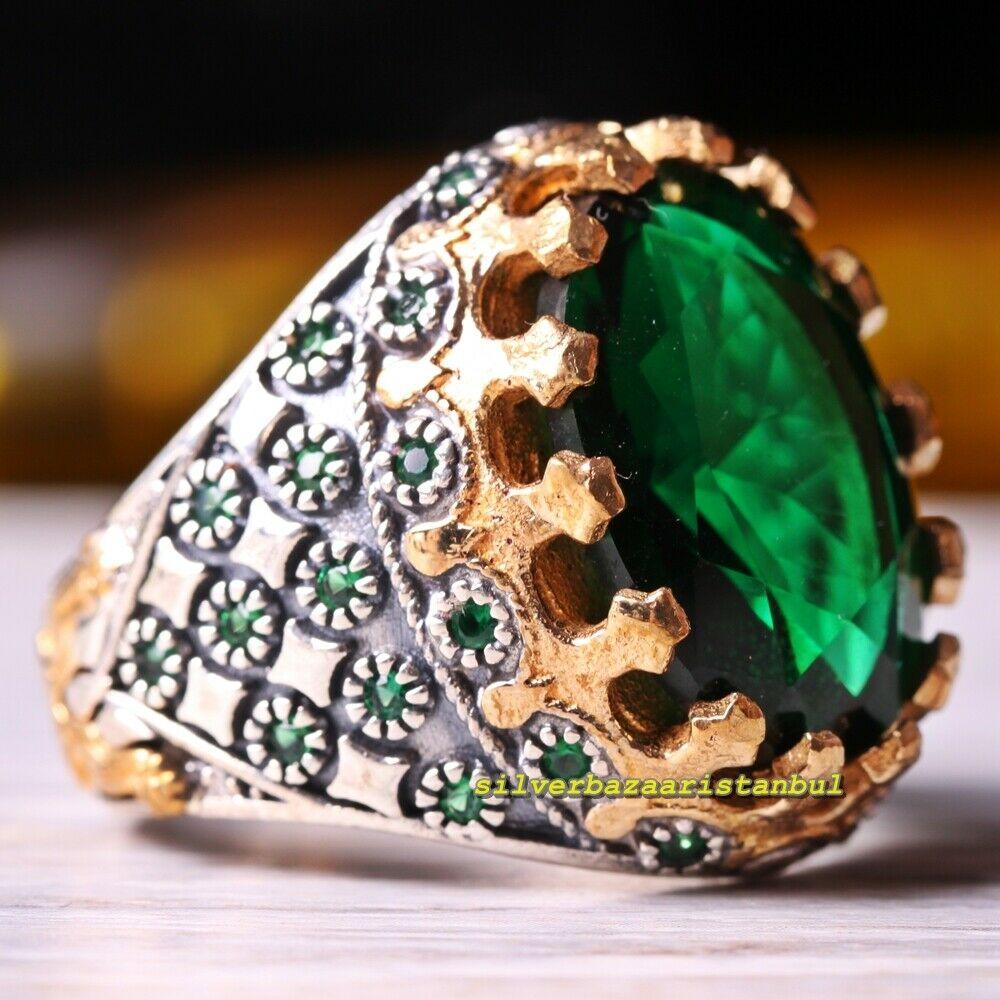 Details about  / Turkish Handmade Emerald Silver 925 Set Earring Ring Pendant 6-12