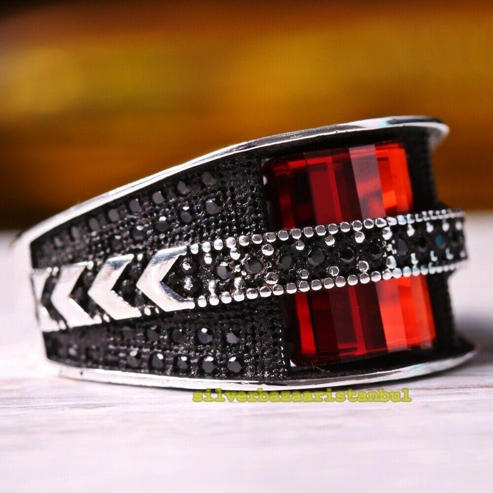Details about   Handmade 925 sterling silver red ruby and black onyx stone mens silver ring 