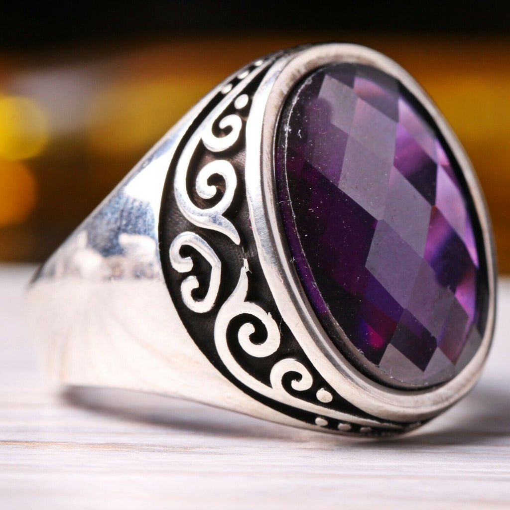 Details about   Amethyst Men's Ring 925 Sterling Silver Handmade Turkish Men's Ring Size  7-13