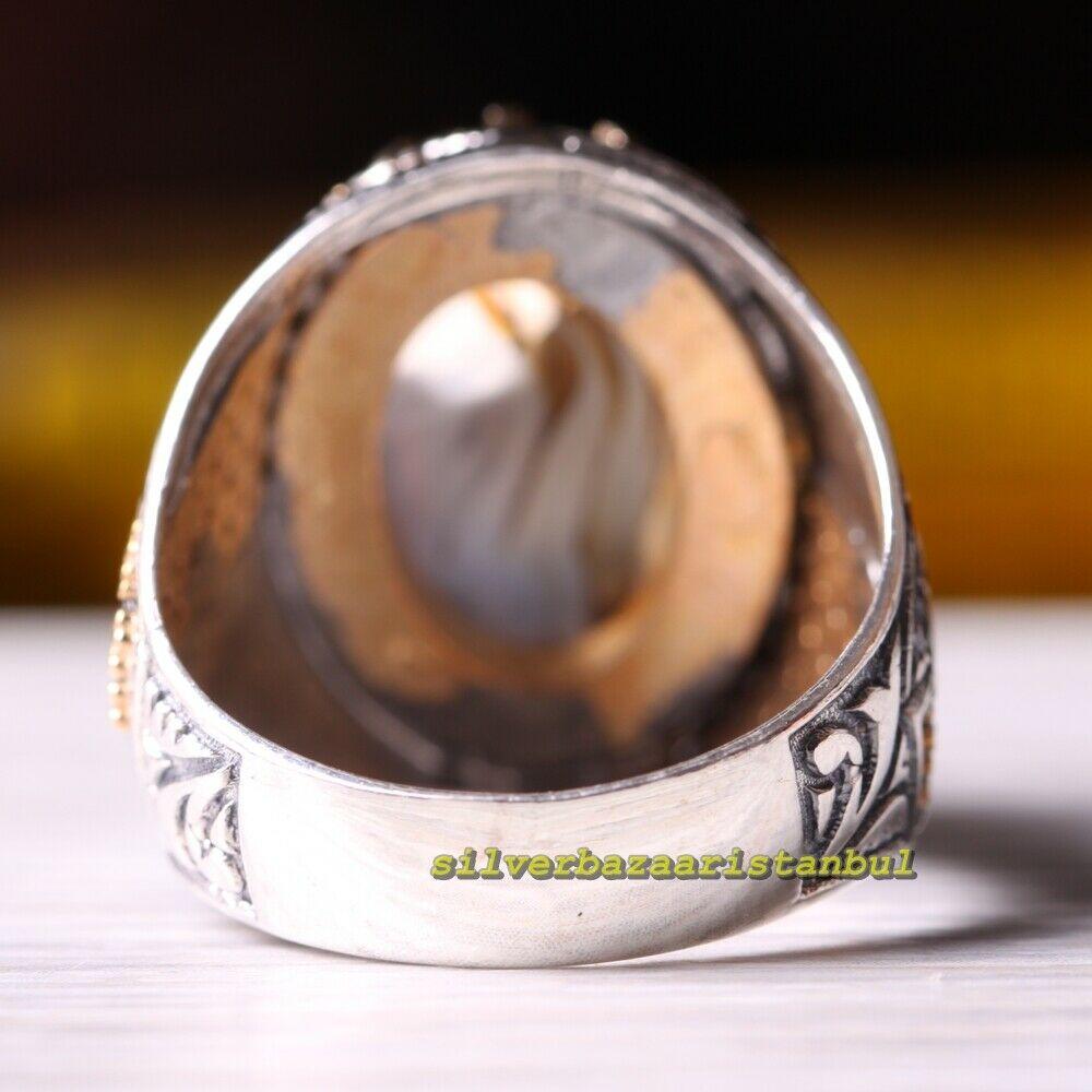 Details about   Natural Original Yemeni Agate Aqeeq Stone 925 Sterling Silver Mens Mans Ring 035 