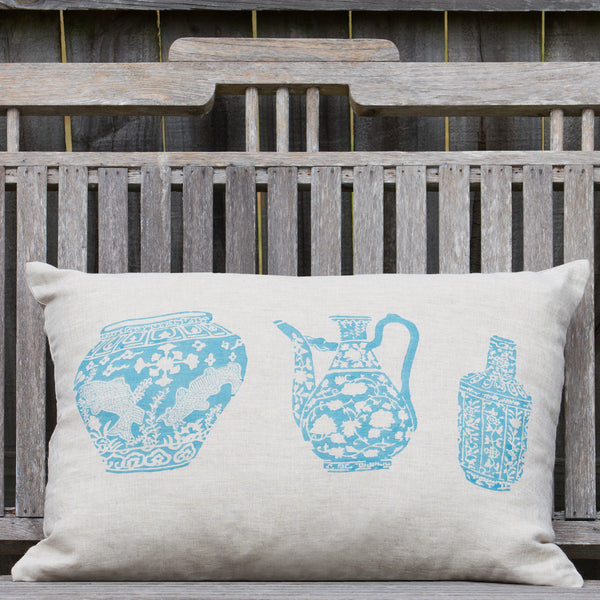 Linen Vase Cushion - Aqua / Natural