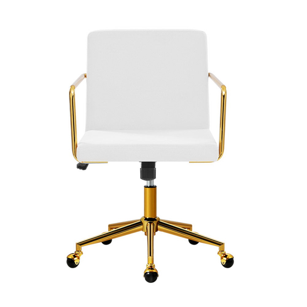 white desk chair with wooden legs