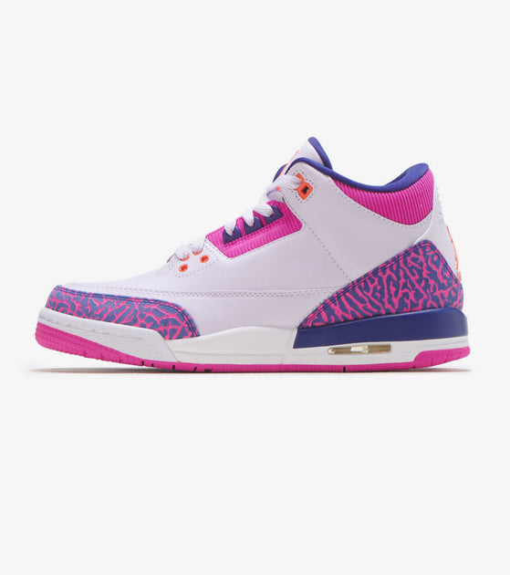 white pink and purple jordan 3s