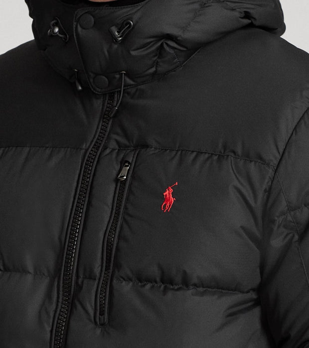 polo ralph lauren down puffer jacket detachable hood player logo in black