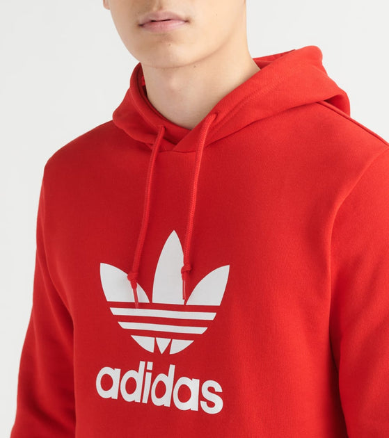 mens red adidas trefoil hoodie