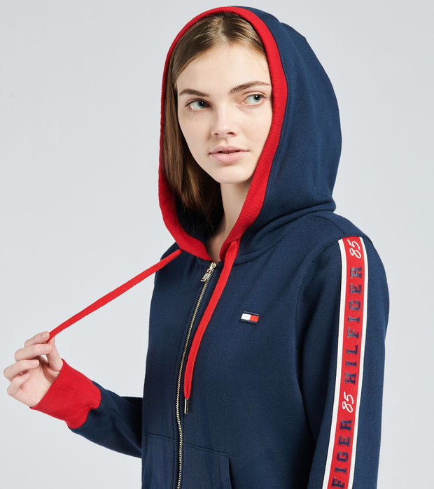 tommy hilfiger full zip tape hoodie navy