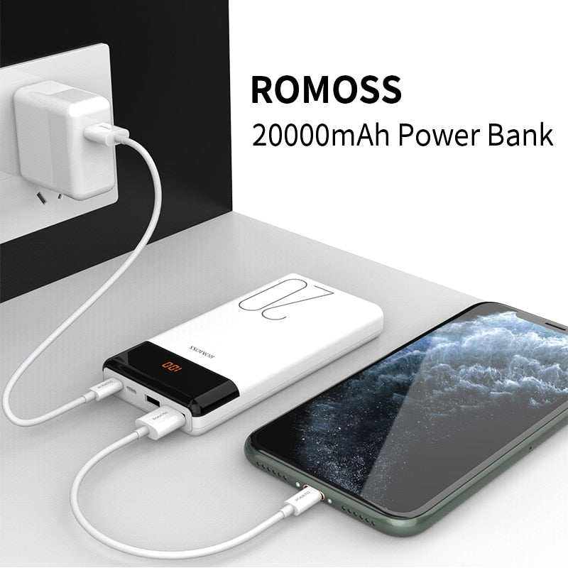 20000mAh ROMOSS LT20 Power Bank Dual USB Powerbank External Battery With LED Display Fast Portable Charger For Xiaomi For iPhone