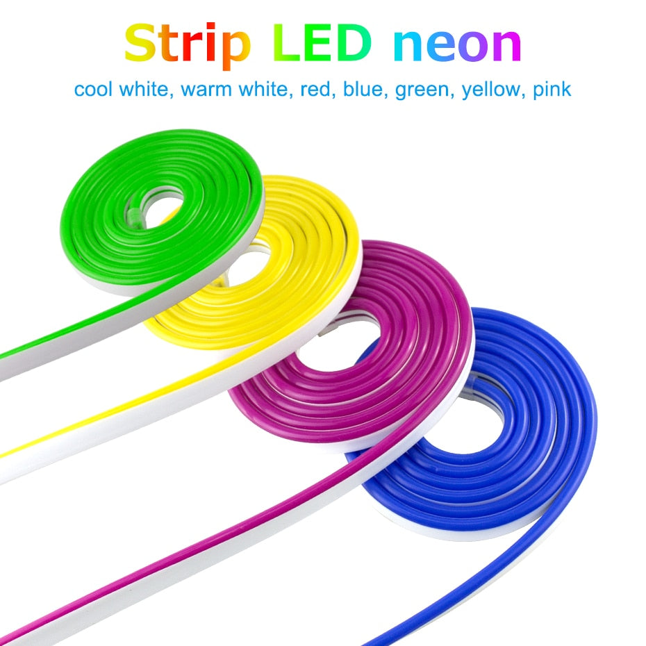 LED Strip Flexible Neon Light 12V Waterproof Luces Led Ribbon Rope Dimming Flex Tube Tape Room Warm White Yellow Red Green Blue